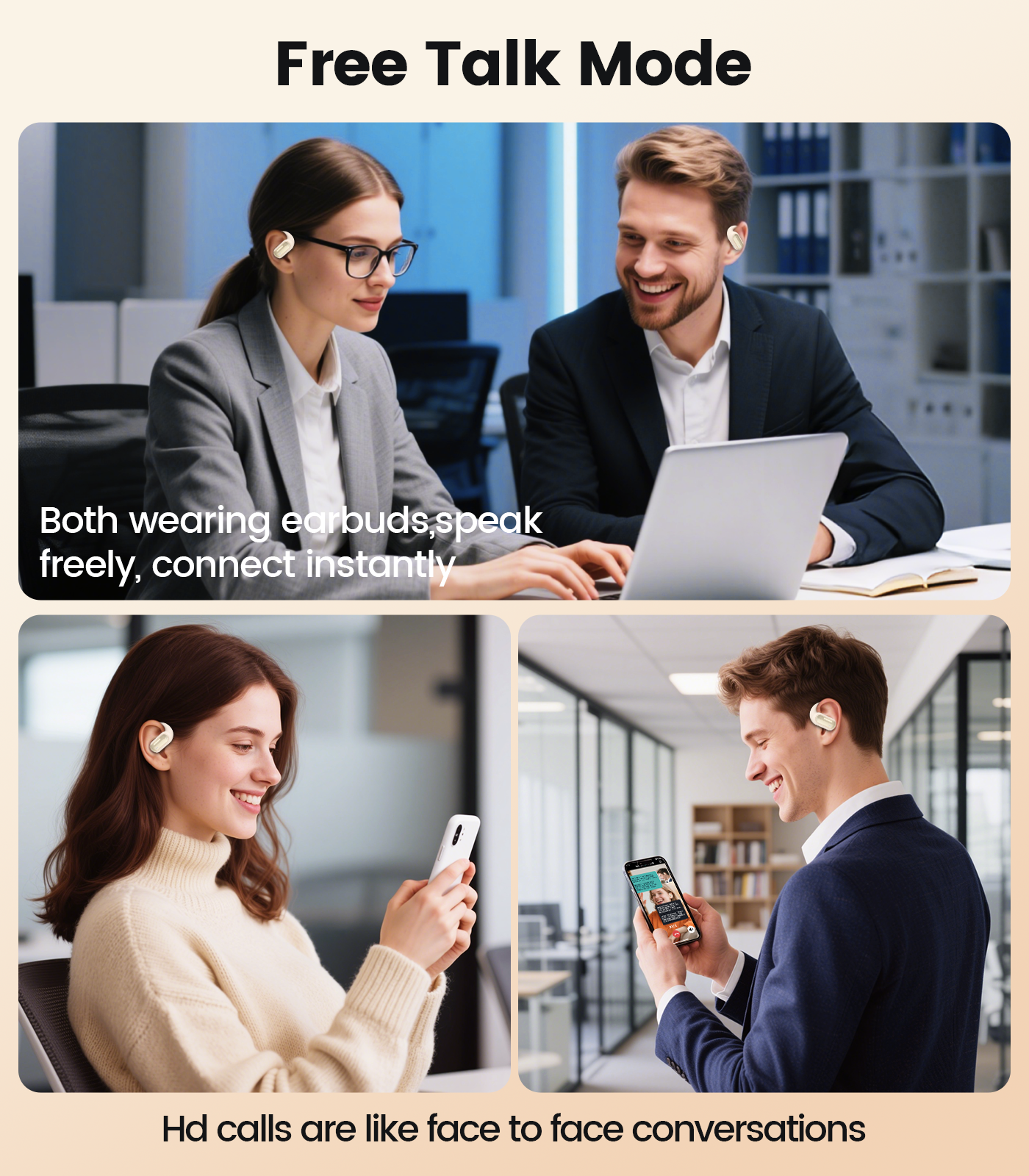 AI Translation Earbuds Real Time 164 Languages Translator Ear Buds Audifonos Traductores Inglés Español 4-in-1 Wireless Headphones Bluetooth Earphones for Travel Business Meeting Learning Beige