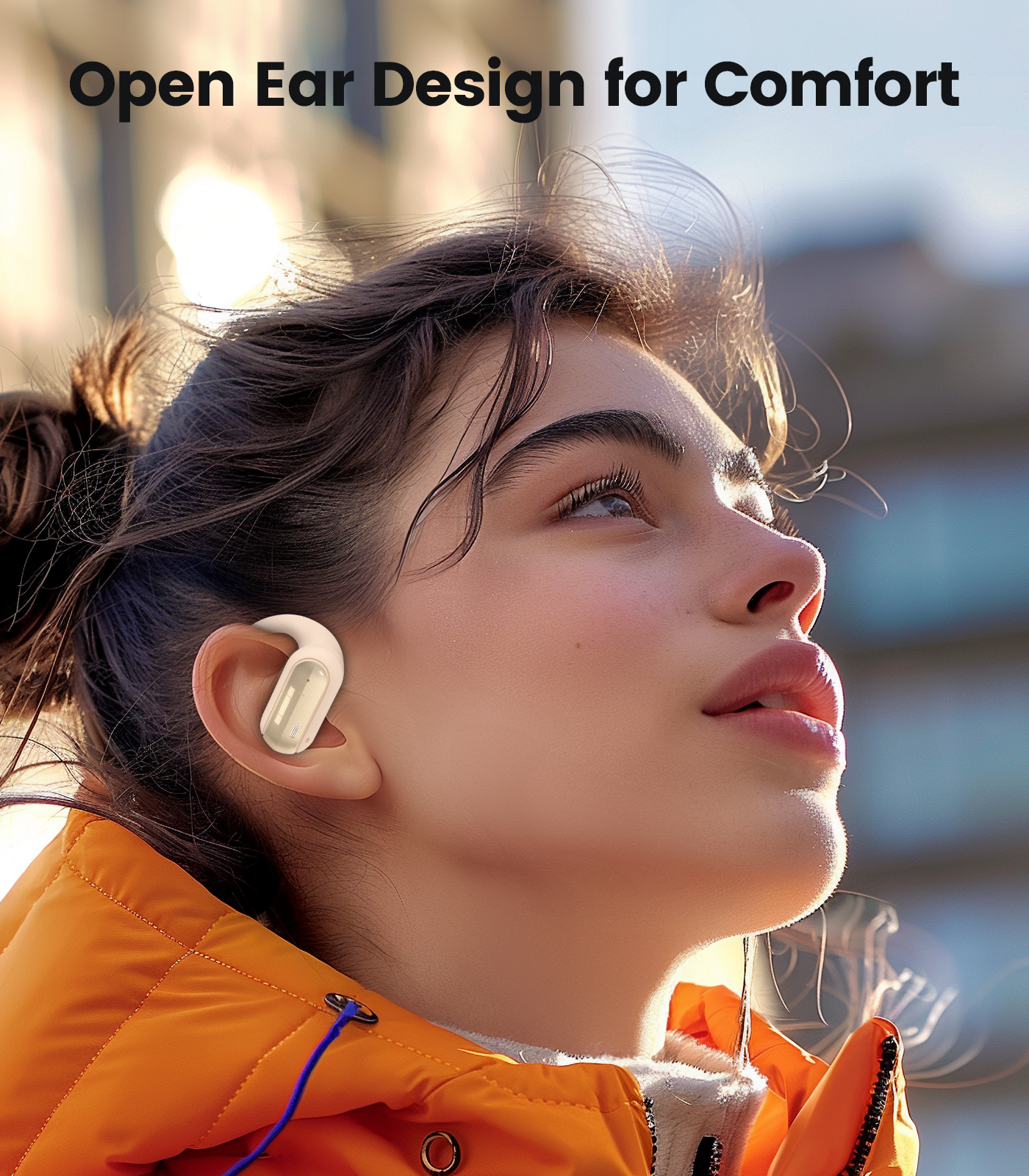TAGRY Open Ear Headphones Wireless Earbuds 40HRS Playtime Fast Charging Headphone Digital Display Earphones with Ergonomic Earhook IPX7 Waterproof Ear Buds for Running Workout Beige