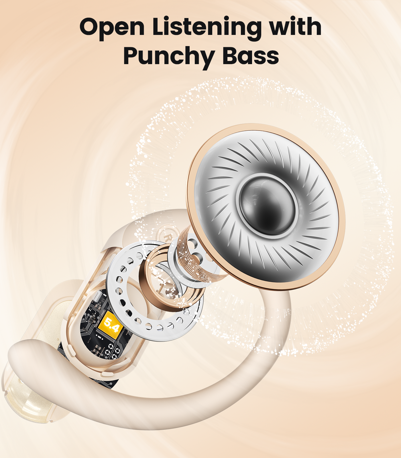 TAGRY Open Ear Headphones Wireless Earbuds 40HRS Playtime Fast Charging Headphone Digital Display Earphones with Ergonomic Earhook IPX7 Waterproof Ear Buds for Running Workout Beige