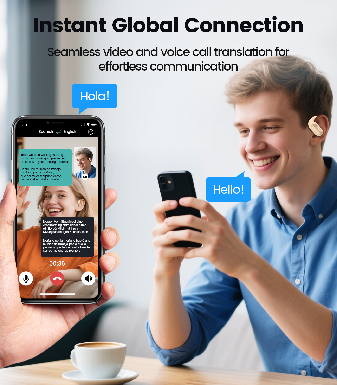 AI Translation Earbuds Real Time 164 Languages Translator Ear Buds Audifonos Traductores Inglés Español 4-in-1 Wireless Headphones Bluetooth Earphones for Travel Business Meeting Learning Caramel