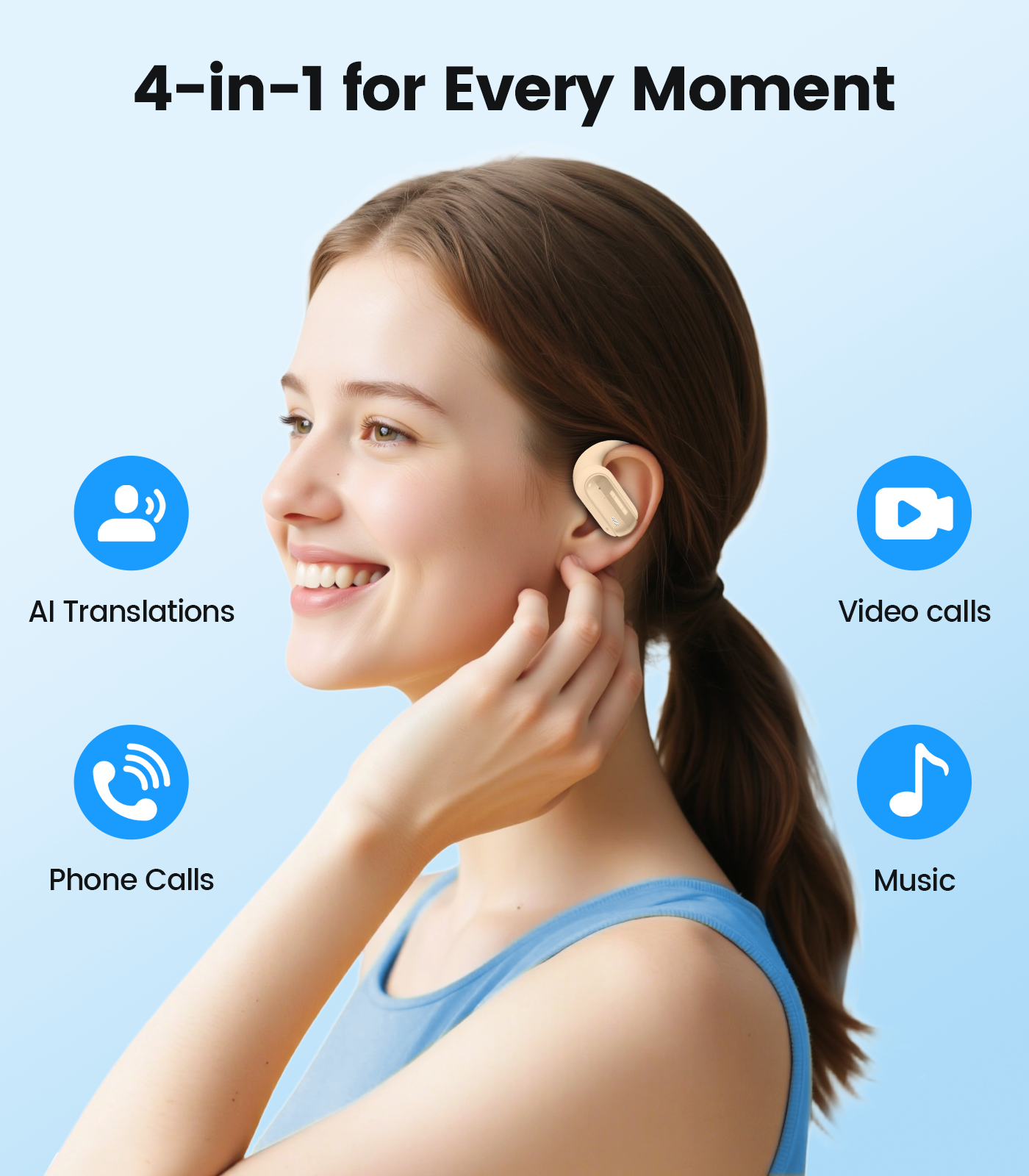 AI Translation Earbuds Real Time 164 Languages Translator Ear Buds Audifonos Traductores Inglés Español 4-in-1 Wireless Headphones Bluetooth Earphones for Travel Business Meeting Learning Caramel