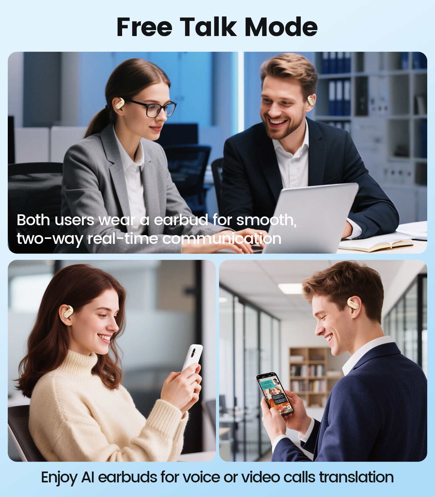 AI Translation Earbuds Real Time 164 Languages Translator Ear Buds Audifonos Traductores Inglés Español 4-in-1 Wireless Headphones Bluetooth Earphones for Travel Business Meeting Learning Caramel