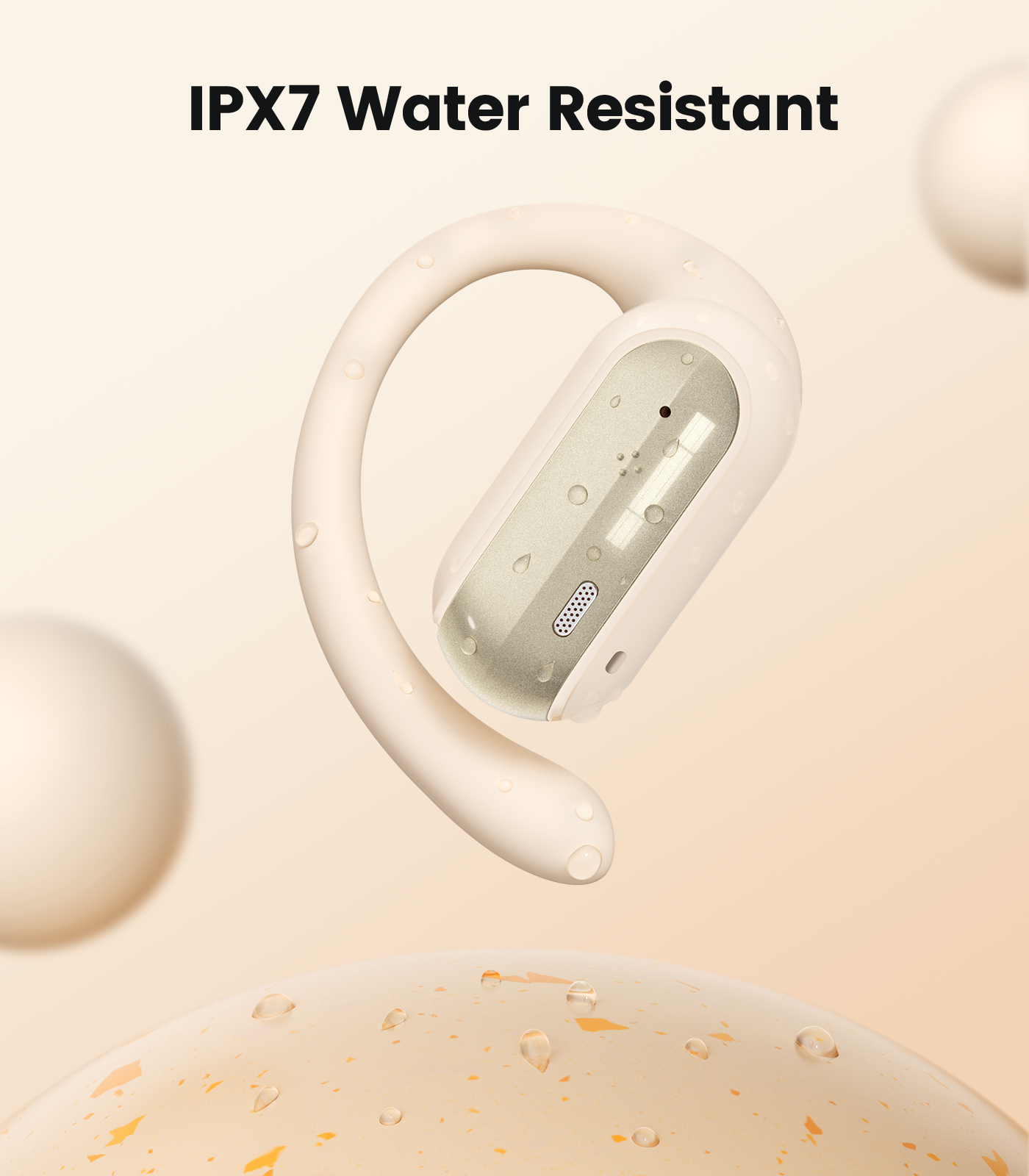TAGRY Open Ear Headphones Wireless Earbuds 40HRS Playtime Fast Charging Headphone Digital Display Earphones with Ergonomic Earhook IPX7 Waterproof Ear Buds for Running Workout Beige