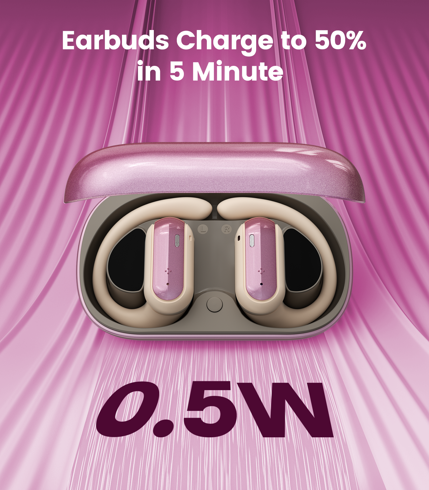 TAGRY Open Ear Earbuds Wireless Headphones 40HRS Playtime Fast Charging Digital Display Open Ear Headphones with Ergonomic Earhook IPX7 Waterproof Bluetooth 5.4 Ear Buds for Running Workout Rose Gold